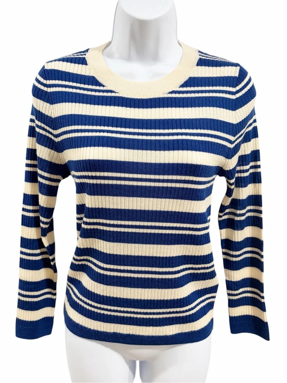 J.Crew Carolyn Merino Wool three-quarter sleeve stripe sweater size Medium